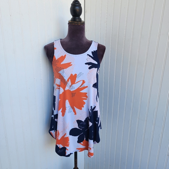 $69 Alfani Multi Navy Fishnet Womens Print Sleeveless Top Stretch S Small - Picture 2 of 11